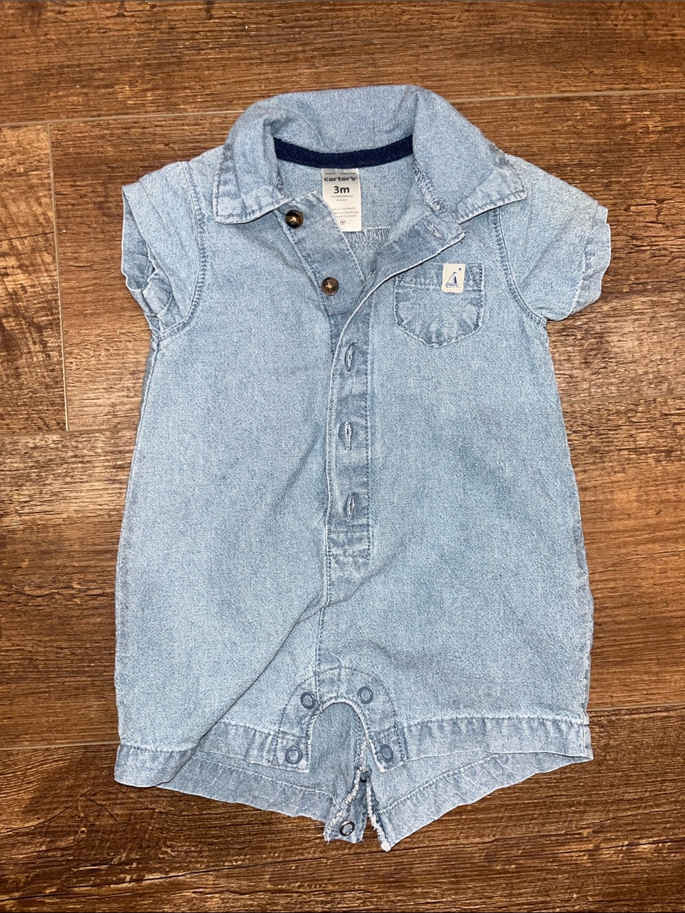 Carter's Light Blue Denim Short Sleeve Romper with Collar